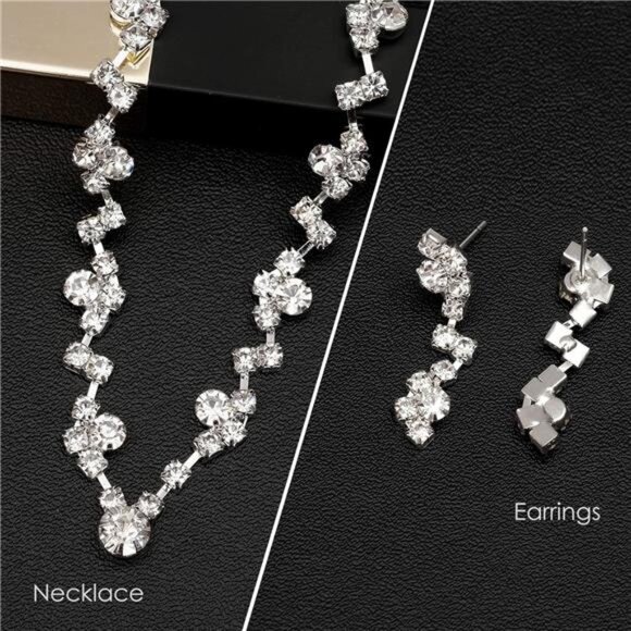 Bridal Jewelry Set Necklace Earrings Bracelet Crystal Wedding Accessories Women - Picture 6 of 8